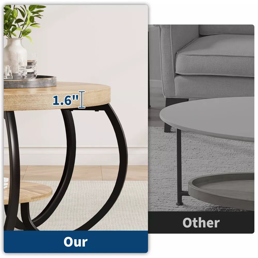 Wooden coffee table with dimensions labeled on a white background light wood