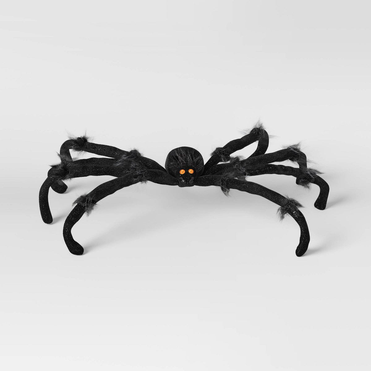 20 Inch Plush Spider Halloween Prop with Iridescent Eyes, Black - Halloween decor