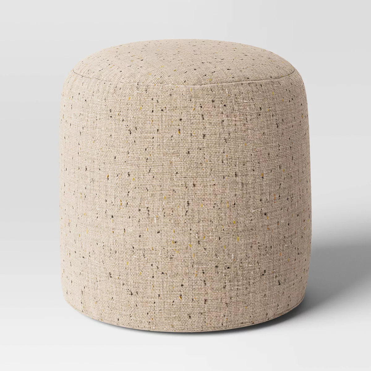 A cylindrical ottoman with dimensions of 16 inches in height and 16 inches in diameter.