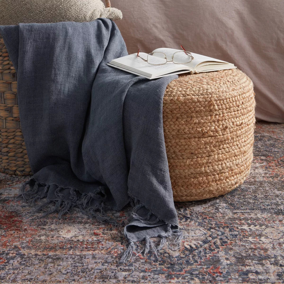 Round Jute Knitted Pouf Ottoman Taupe/Tan - Jaipur Living: Handcrafted, Unupholstered, Spot Clean, No Assembly Required, 1 of 11