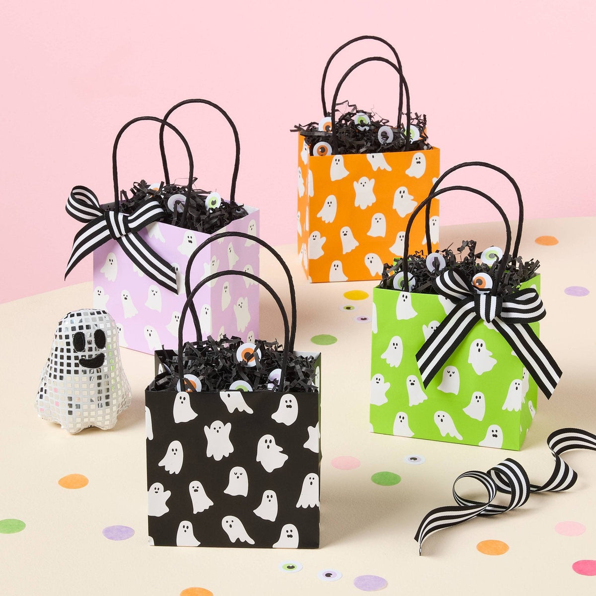 4pk XS Square Ghost Halloween Gift Bags Colorful - image 2