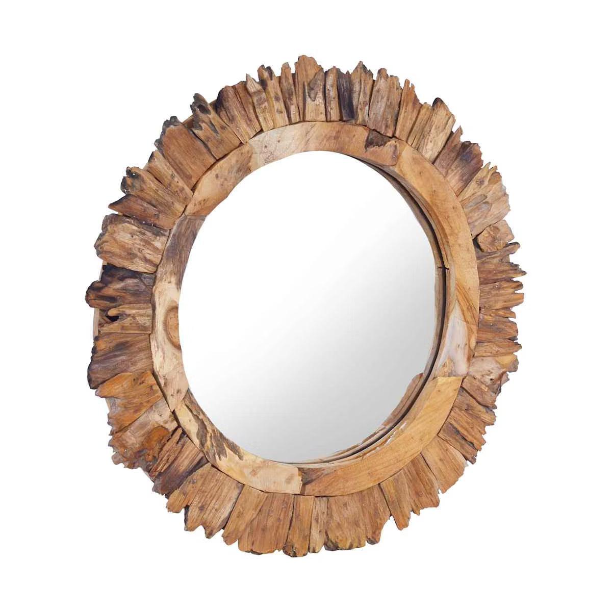 Rustic Round Wall Mirror with Petal Pattern - Minimalist Floor Mirror