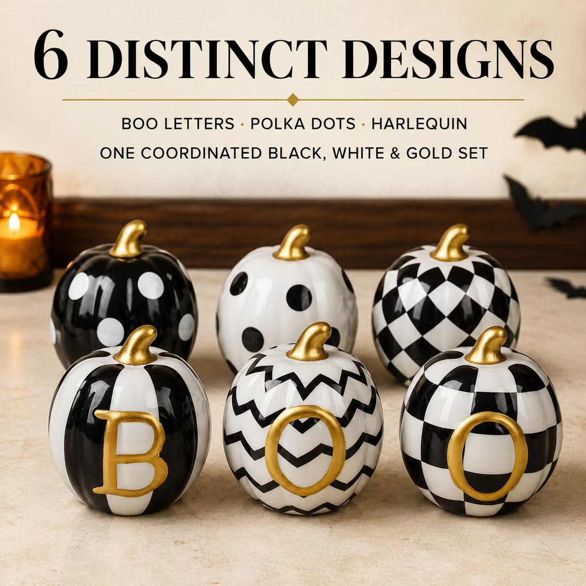 Set of 6 Mini Ceramic Halloween Pumpkins