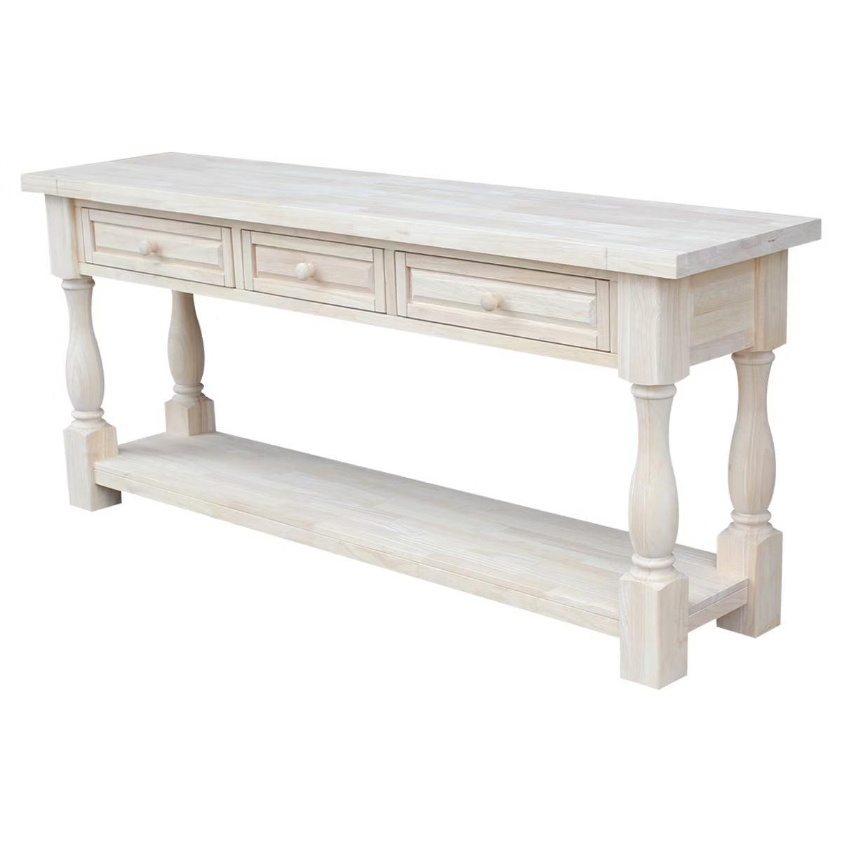 Tuscan Console Table - Unfinished - International Concepts: Solid Wood, Traditional Style, Parawood, 1 of 10"