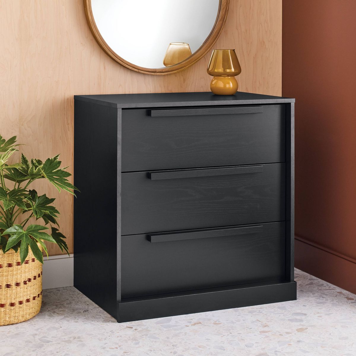 Modern 3 Drawer Dresser Black - Room Essentials