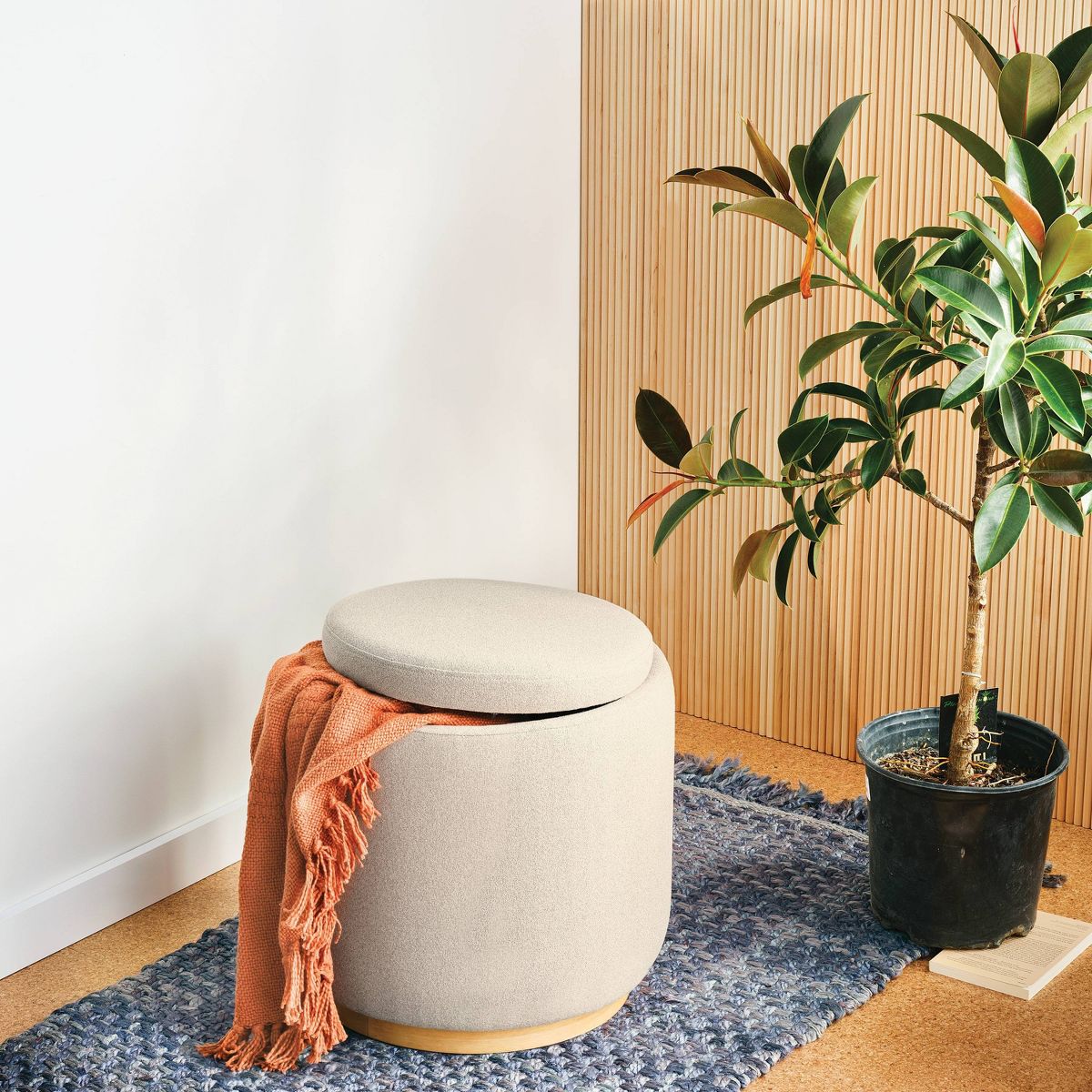 Round Upholstered Storage Ottoman Beige - Room Essentials
