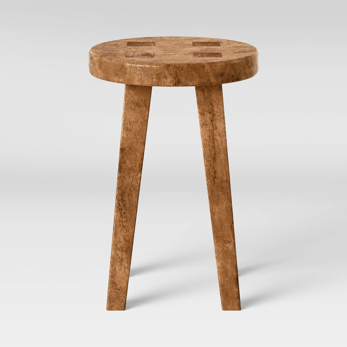 Small Carved Wood End Table (Brown) - Short Accent Side Table for Living Room