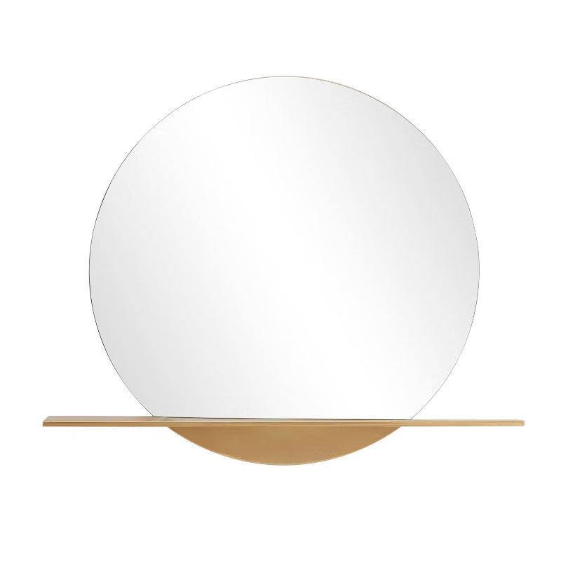 Metal 1 Shelf Wall Round Mirror Gold Large, Glam Style, No Assembly Required