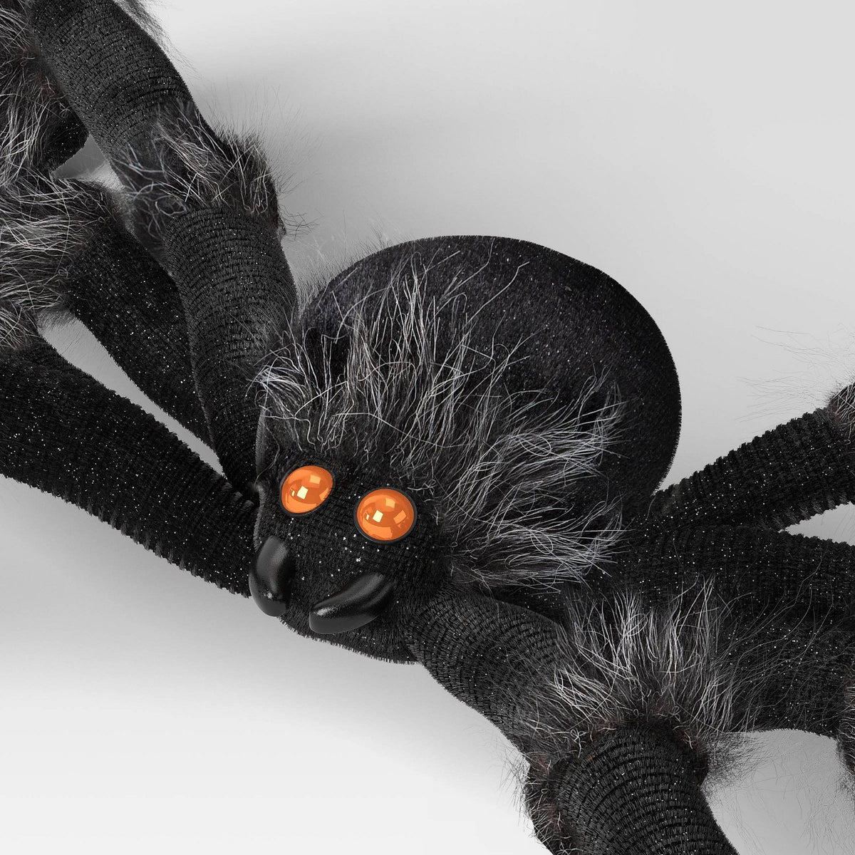 20 Inch Plush Spider Halloween Prop with Iridescent Eyes, Black - image 3