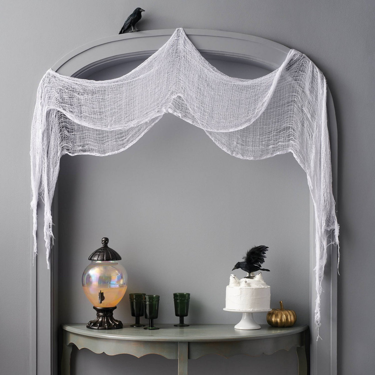 9 Foot Eerie Fabric Halloween Cloth, White - image 2