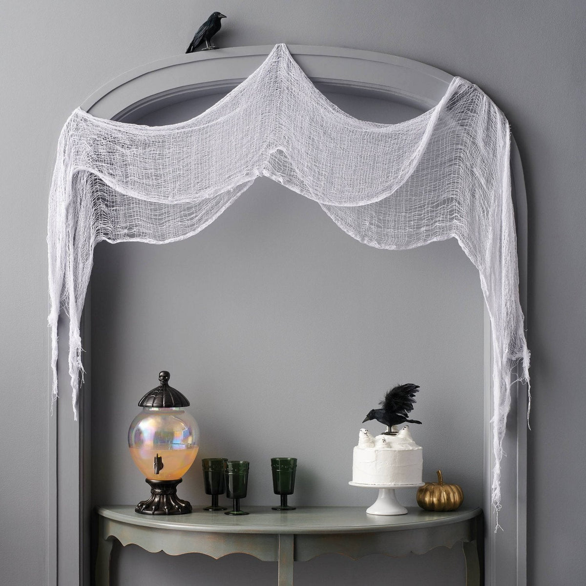 9 Foot Eerie Fabric Halloween Cloth, White - image 2