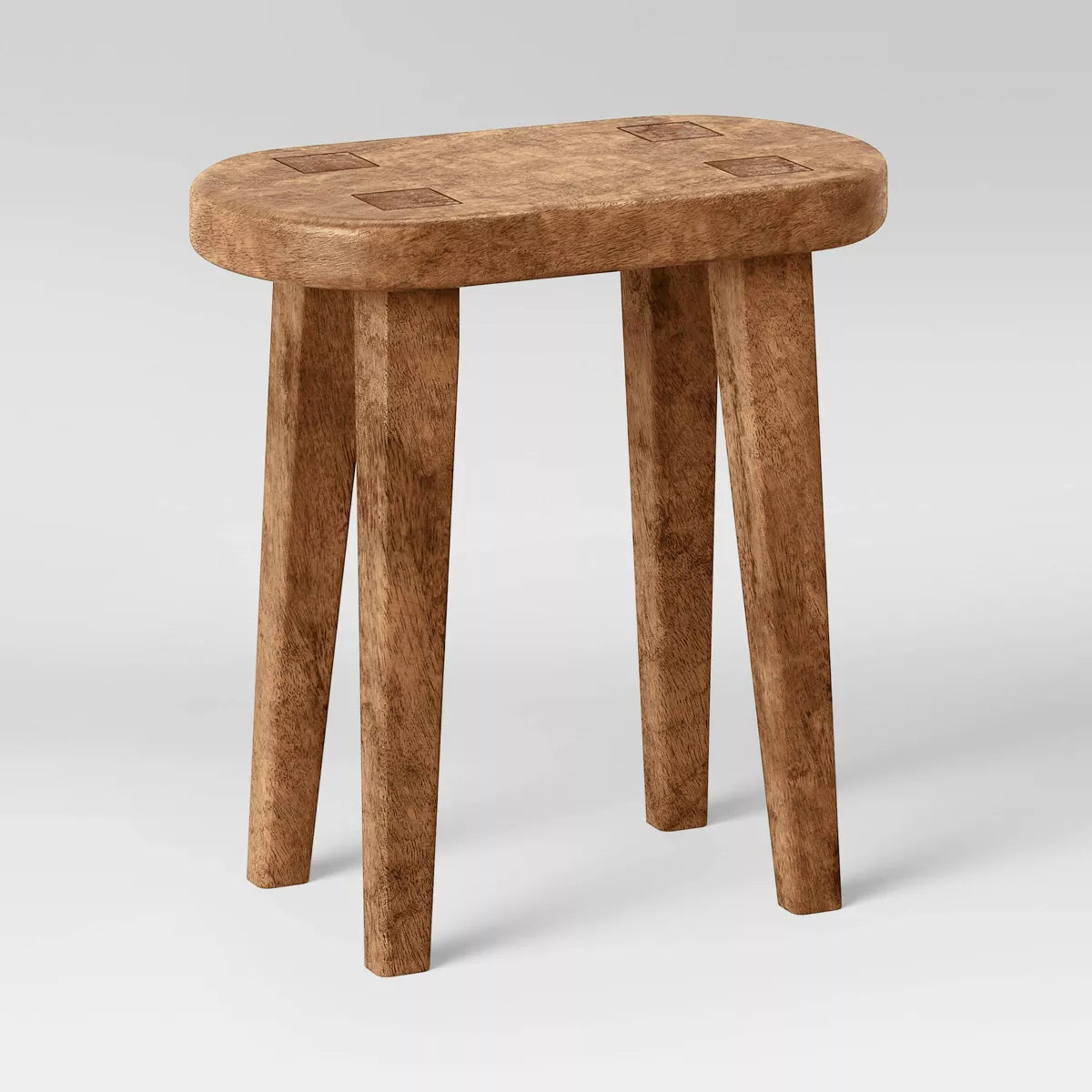 Small Carved Wood End Table (Brown) - Short Accent Side Table for Living Room