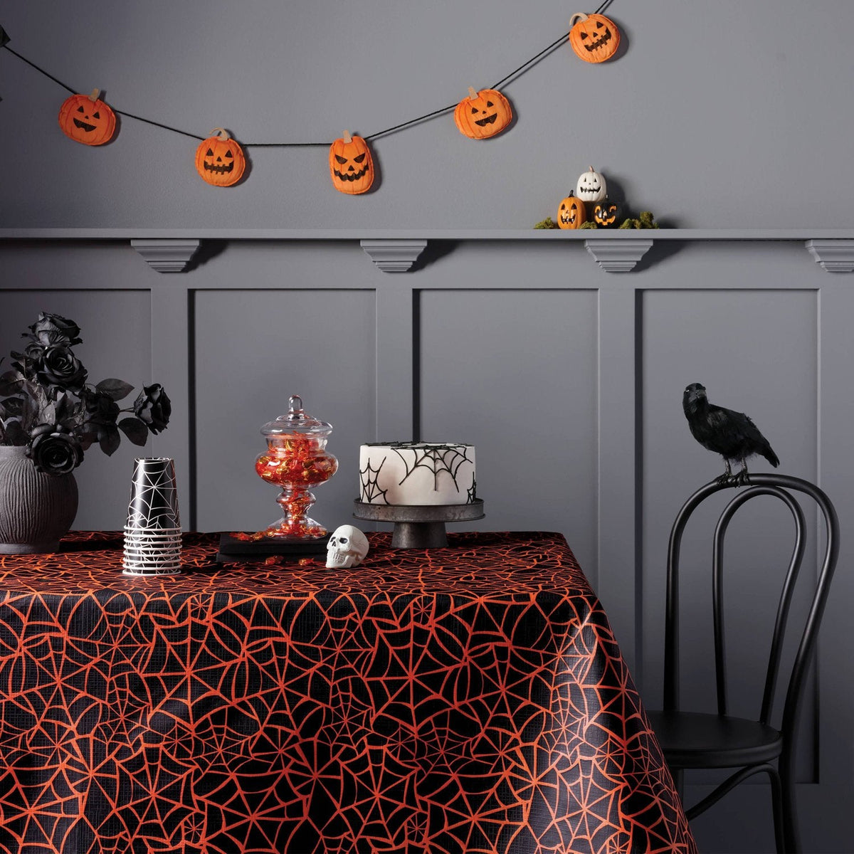 60 x 84 Inch Spider Web Peva Tablecloth Orange - image 2