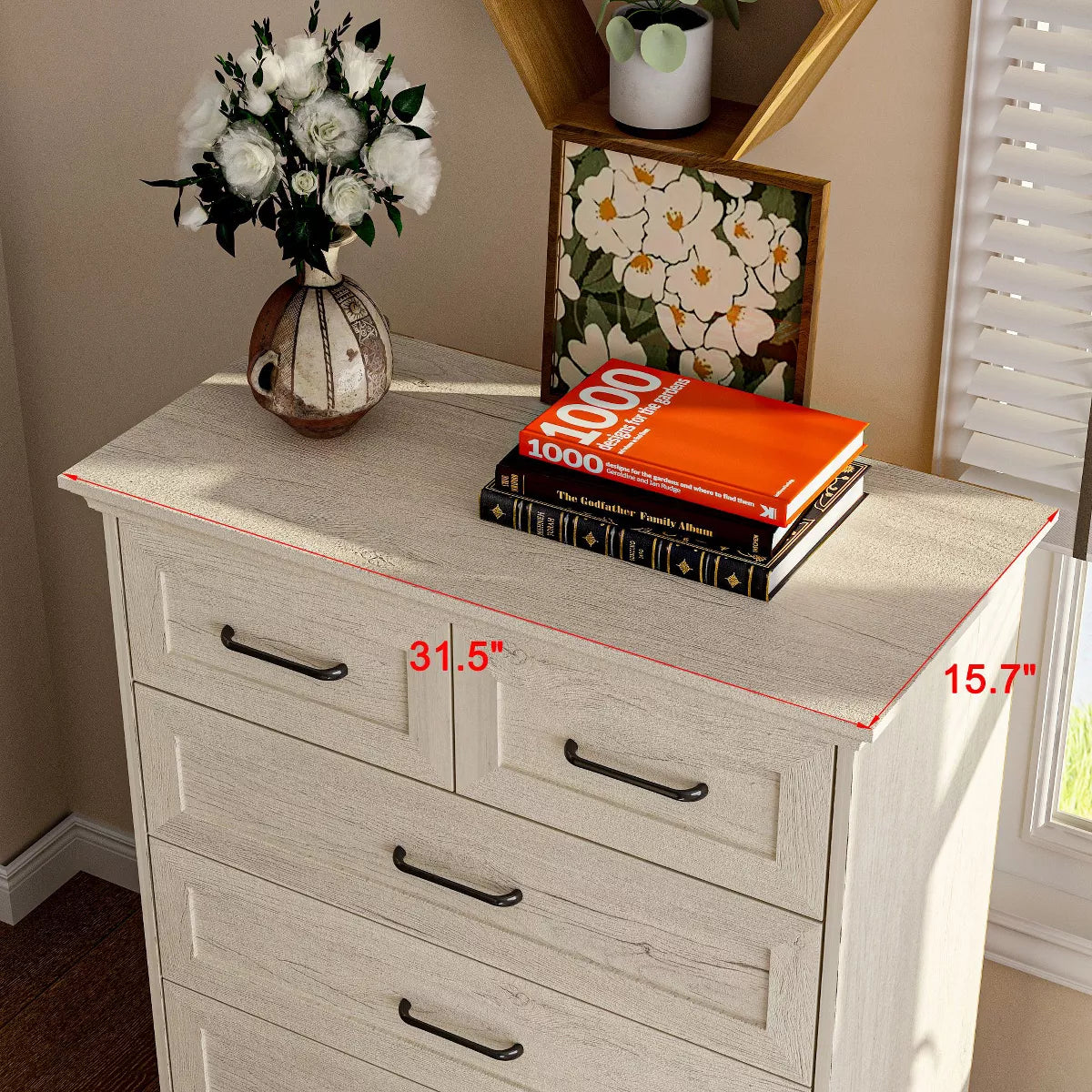Vintage Dresser 6-Drawer Chest,2 Small Top Drawers + 4 Large Drawers