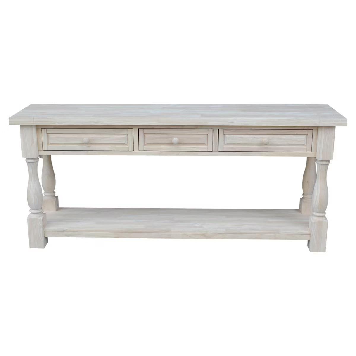 Tuscan Console Table - Unfinished - International Concepts: Solid Wood, Traditional Style, Parawood, 1 of 10"