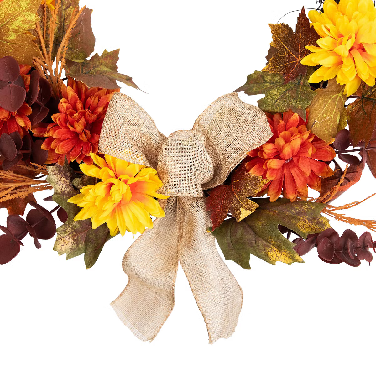 Small Artificial Fall Harvest Wreath with Burlap Bow
