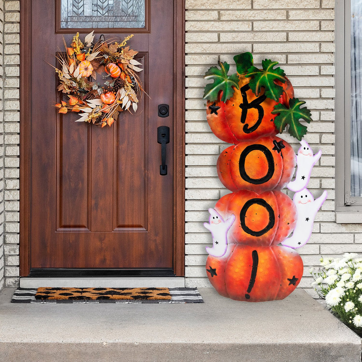 Stacked Boo Pumpkins with Ghosts Metal Halloween Porch Sign - 33 Inch - image 2