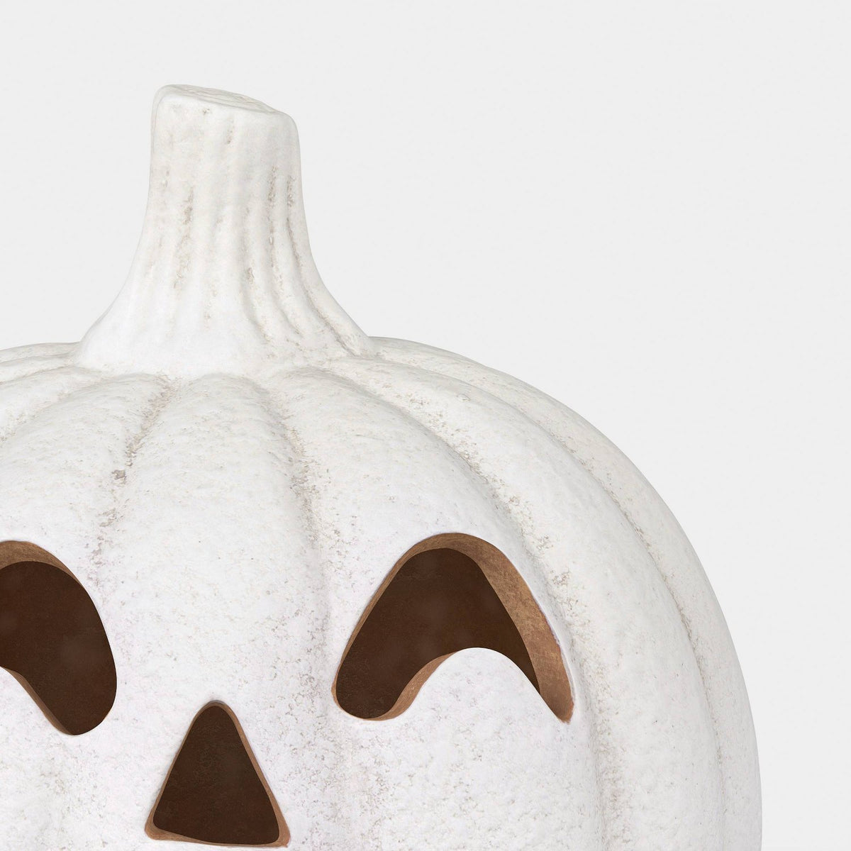 Small Terra Cotta Jack-O'-Lantern Sculpture, White - image 3
