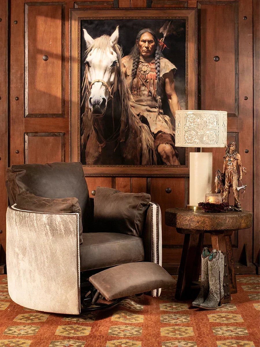 Toledo Saddle Stitch Leather Lamp – Cream Base & Embossed Leather Shade