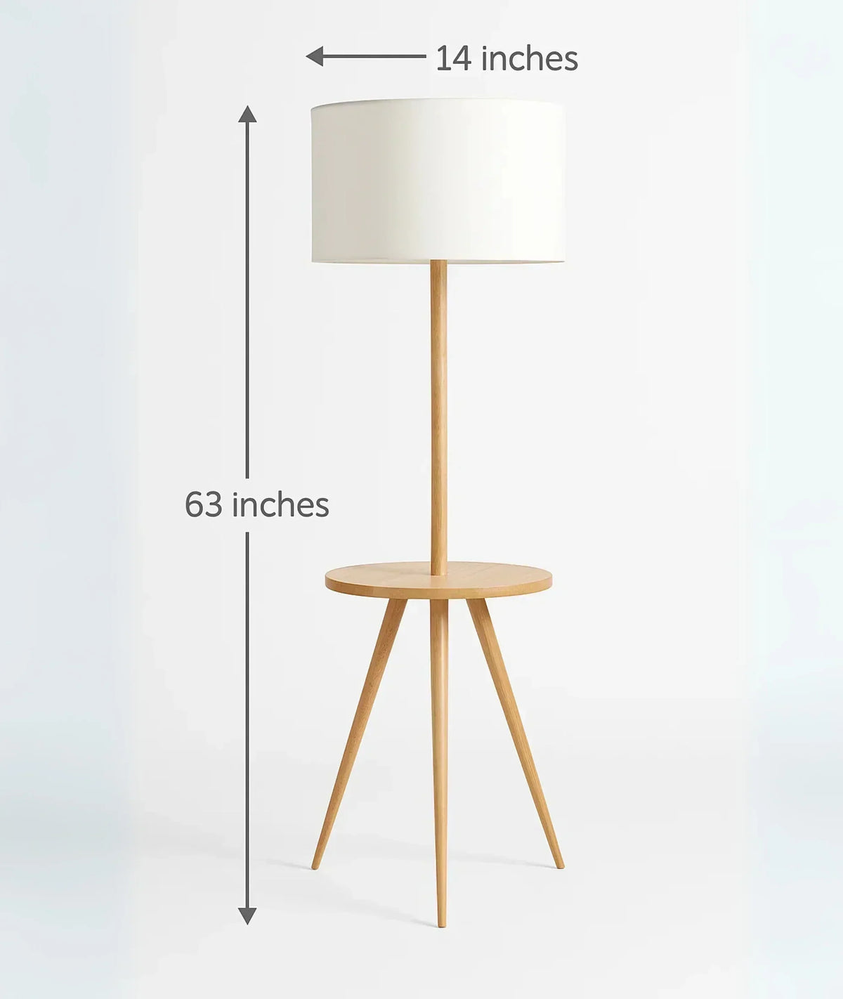 Nureyaa Modern Wooden Tripod Floor Lamp, 63" tall, 14" table, linen shade, handmade decor