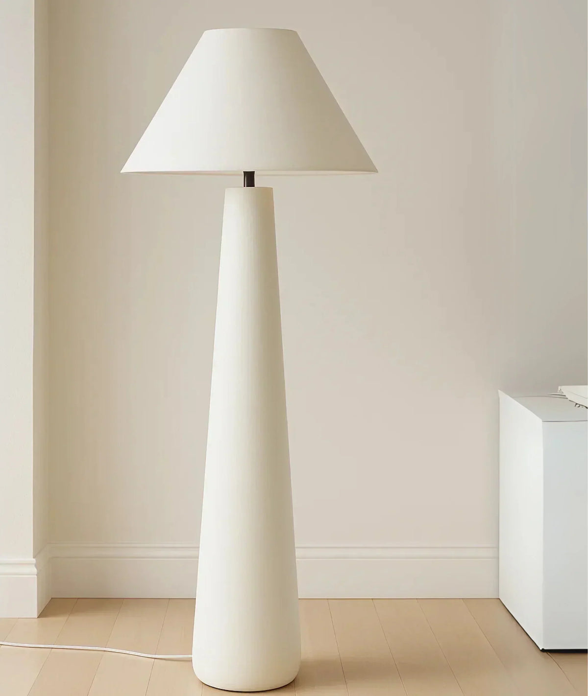 Lamp and Glow Mushroom Floor Lamp, 60" tall, 6" wood base, linen shade, handmade decor White