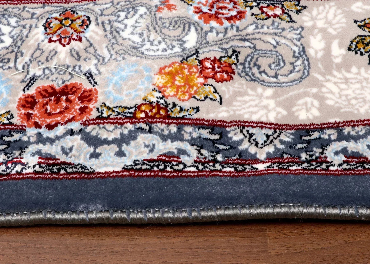 Persian vintage floral rug with antique-style design and soft synthetic pile