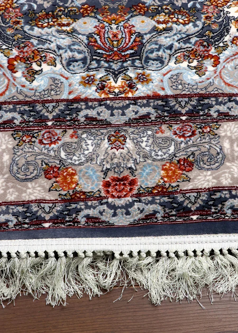 Persian vintage floral rug with antique-style design and soft synthetic pile