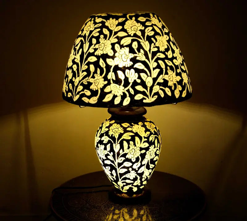 Florescent camel skin lamp handcrafted and handpainted