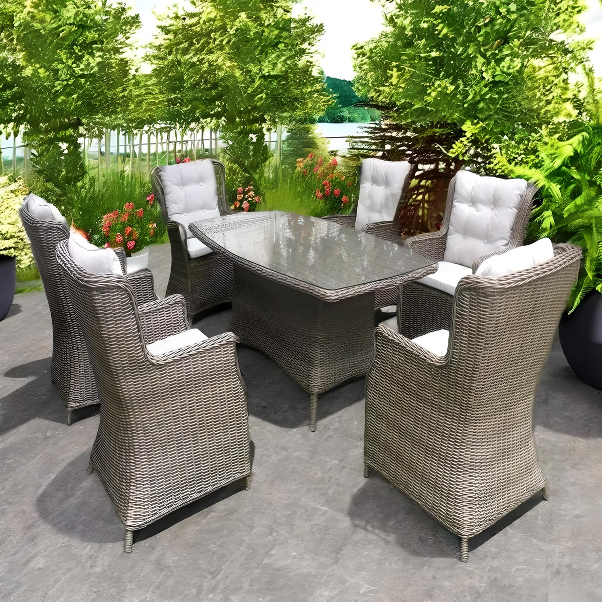 Dining Sets Outdoor Space Saving Rattan Chairs with Glass Table Set of 7