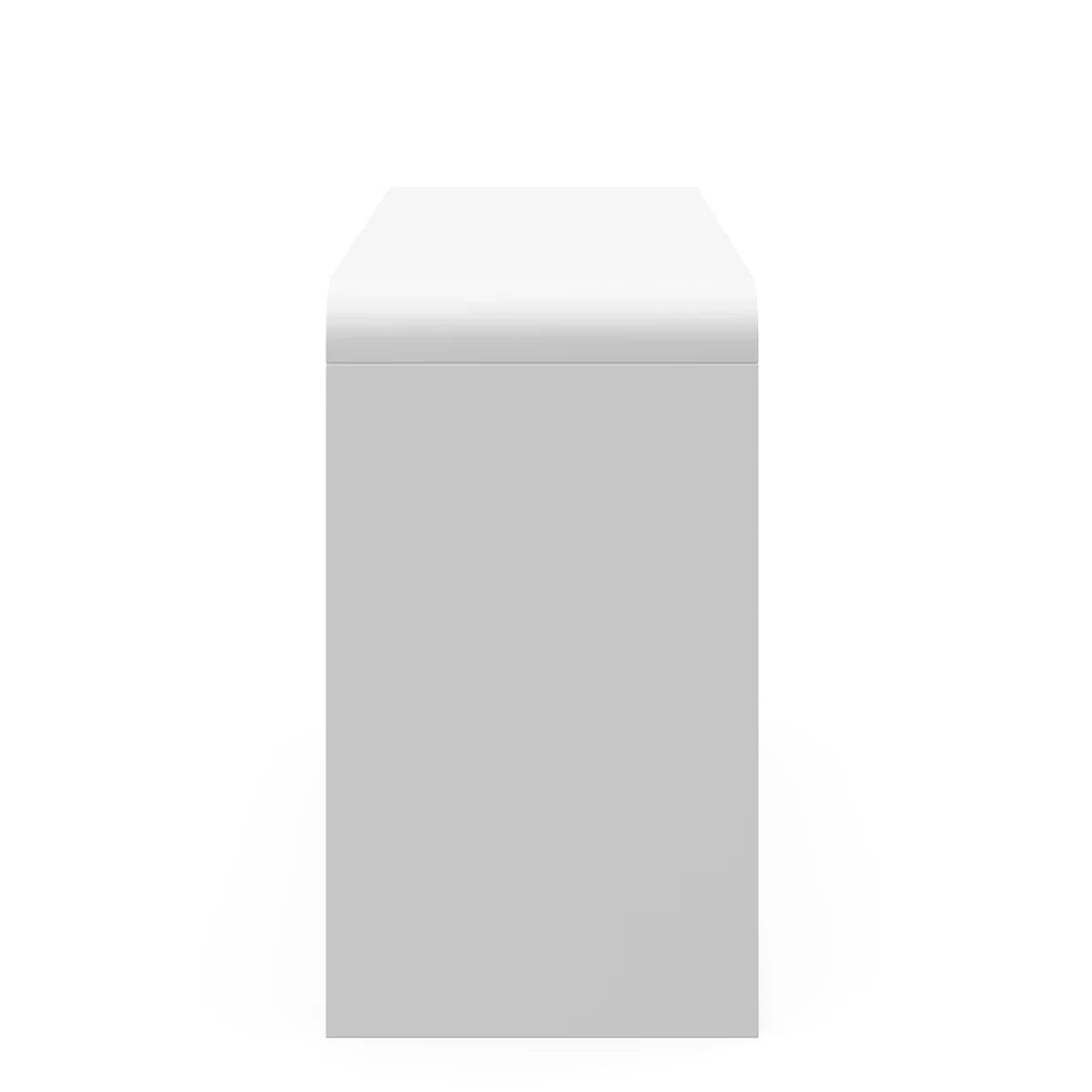 A modern 6-drawer dresser in white with small round gold knobs, shown against a clean white background.