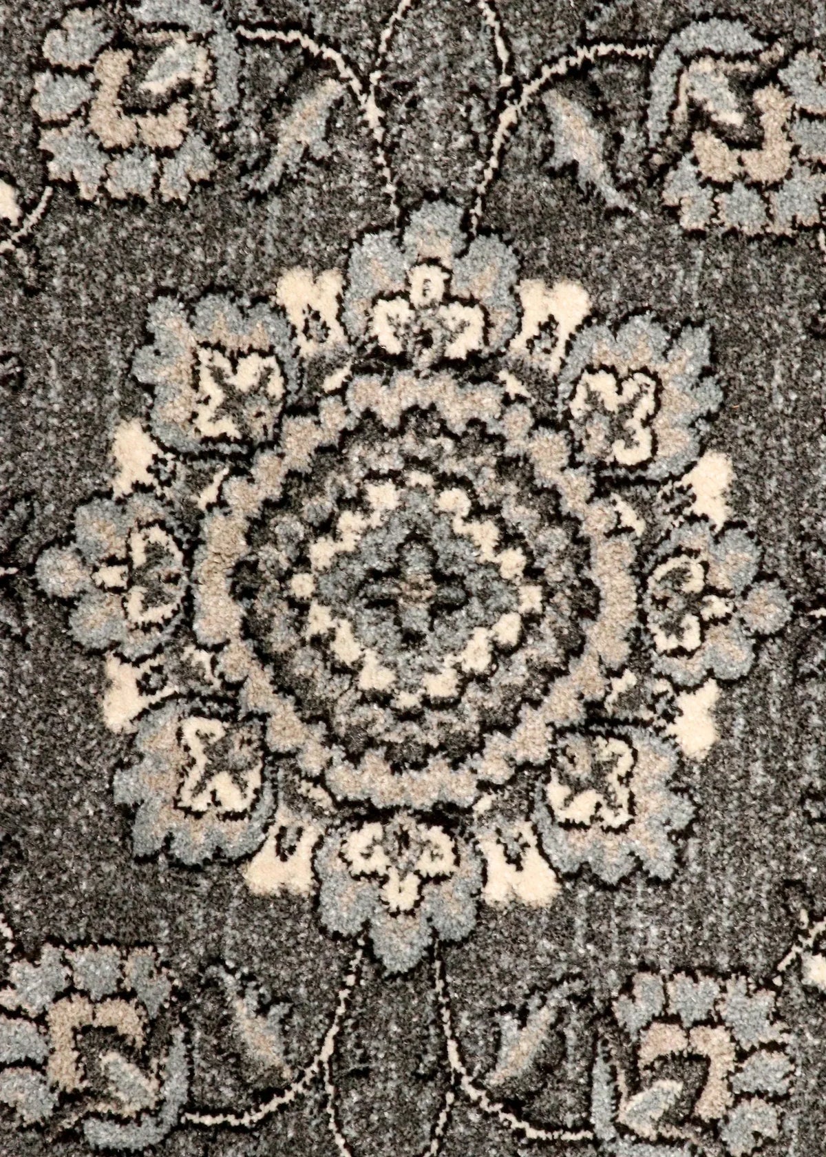 Elegant Turkish area rug in charcoal and ivory tones, 5.3 x 7.2 feet
