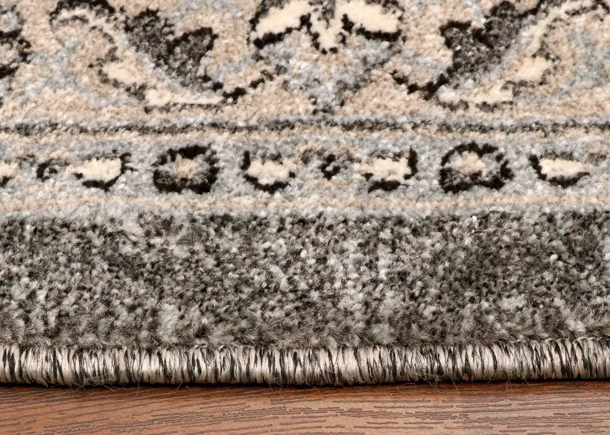 Elegant Turkish area rug in charcoal and ivory tones, 5.3 x 7.2 feet