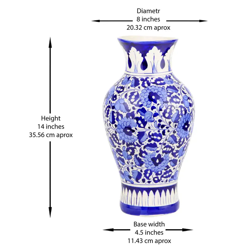 Bouquet Blue Vase Handmade and Hanpainted Ceramic 43 cm