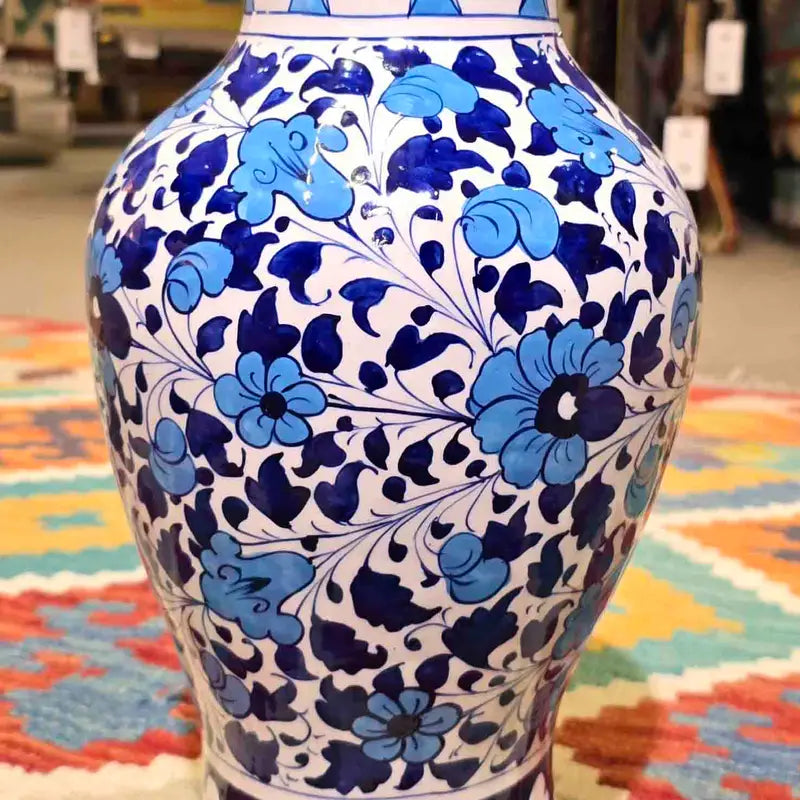 Body Shape Blue Flower Vase Ceramic Handcrafted and Handpainted