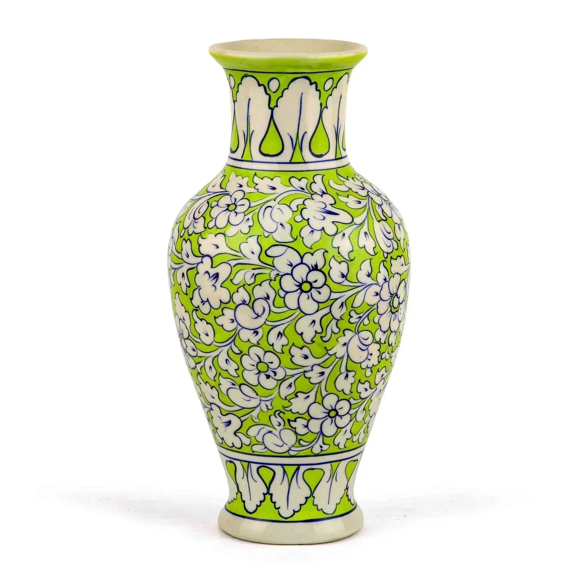 Green Large Flower Vase Handpainted Intricate Patterns 43 cm