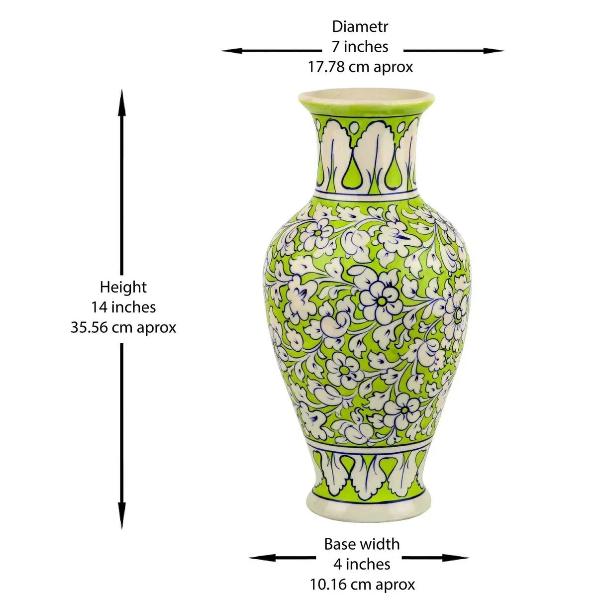 Green Large Flower Vase Handpainted Intricate Patterns 43 cm