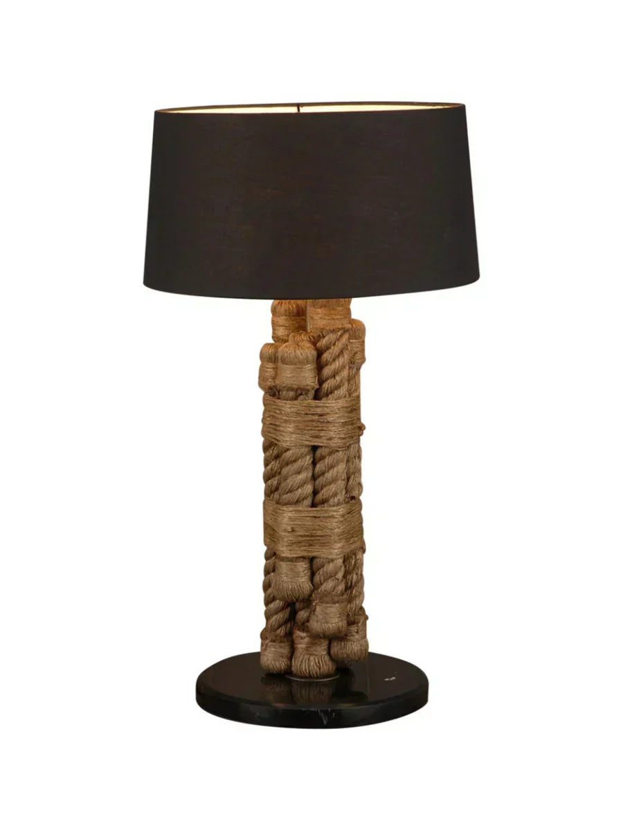 Vintage Marble Table Lamp – Rustic Rope Wrapped with Black Marble Base