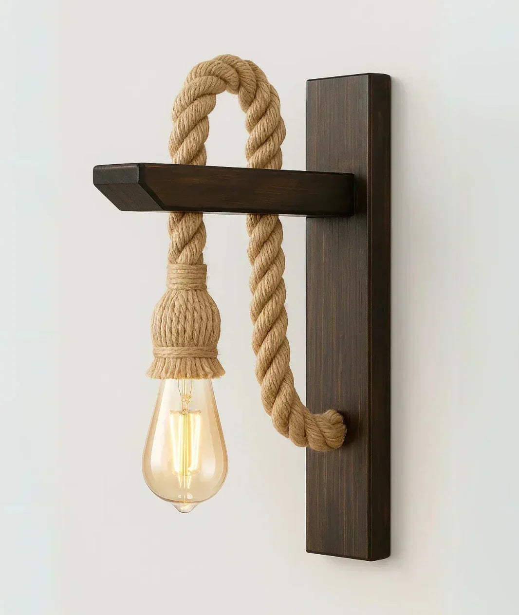 Nureyaa Rope Wall Hanging Sconce, high-quality wood, E27 filament bulb, handmade retro decor Brown