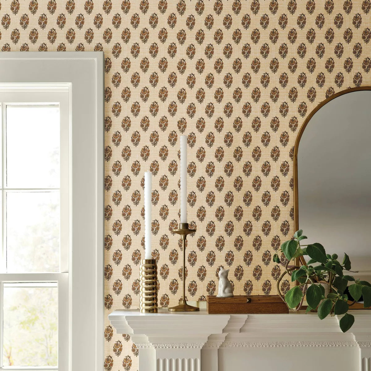 Floral Stamp Wheat Peel and Stick Wallpaper