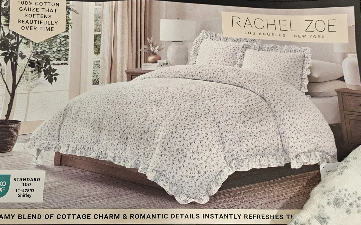 Rachel Zoe Gauze Cotton Comforter Set 68”x90” Floral French County - Picture 3 of 3