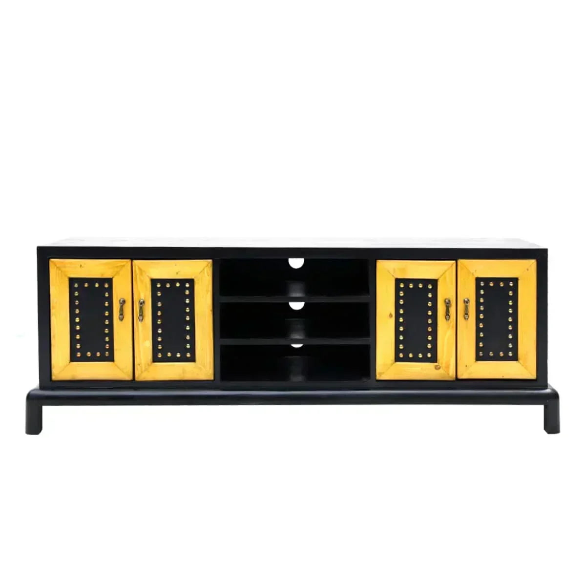 Vintage Sheesham wood TV console with leather shutters – Bernard Series 2