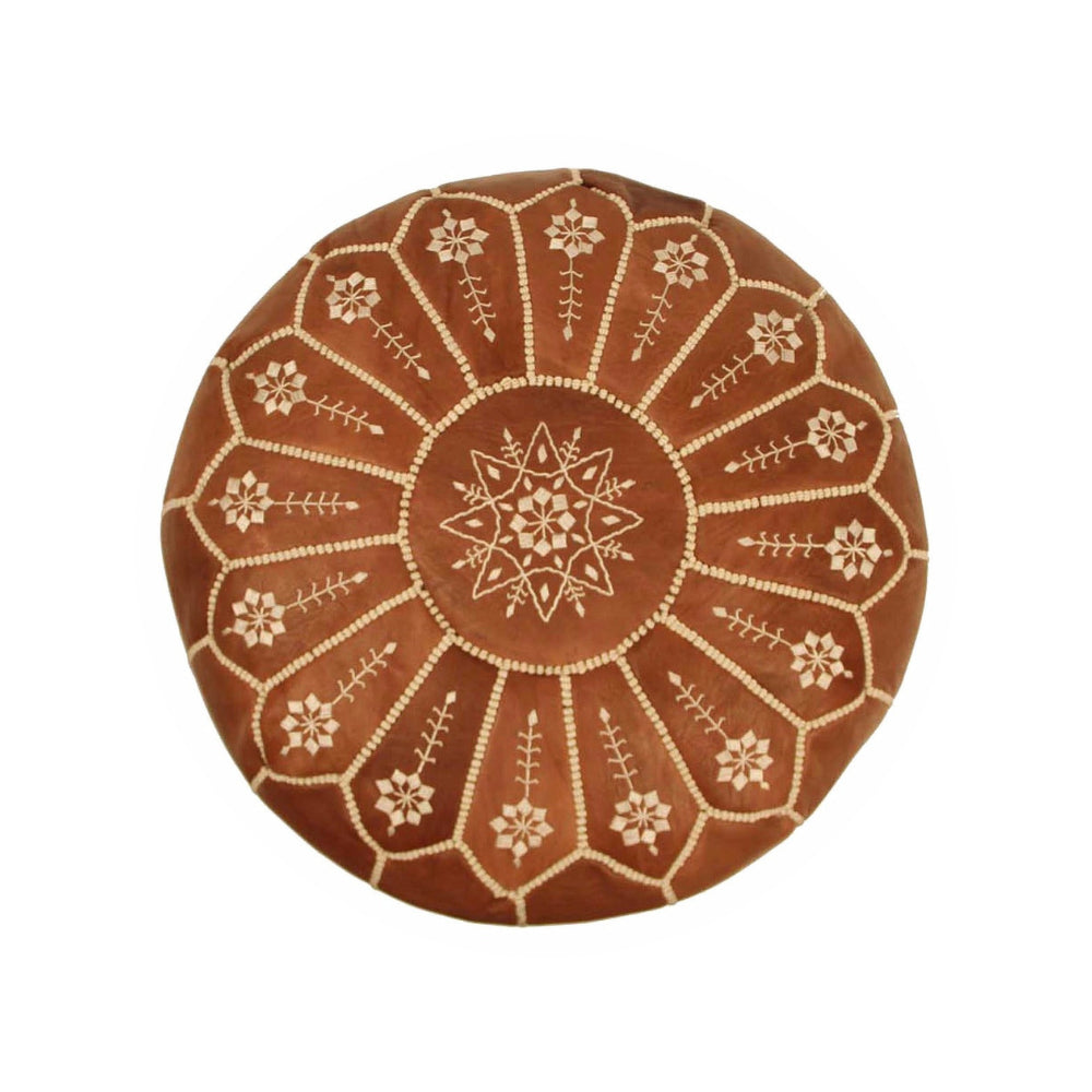 Brown Moroccan Leather Poufs – Handmade Goat Leather Ottoman