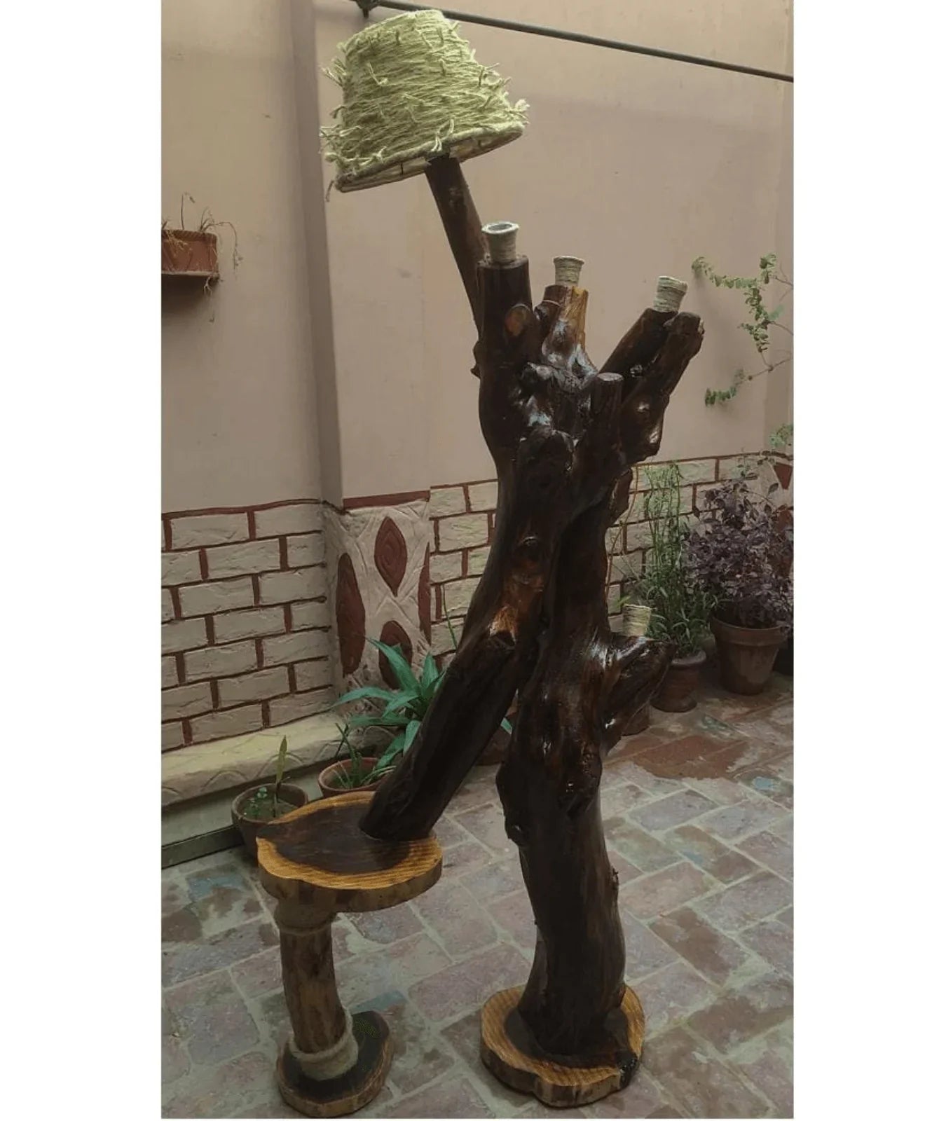 Nureyaa Sophisticated Outdoor Wooden Log Lamp, rustic wood, handmade outdoor decor