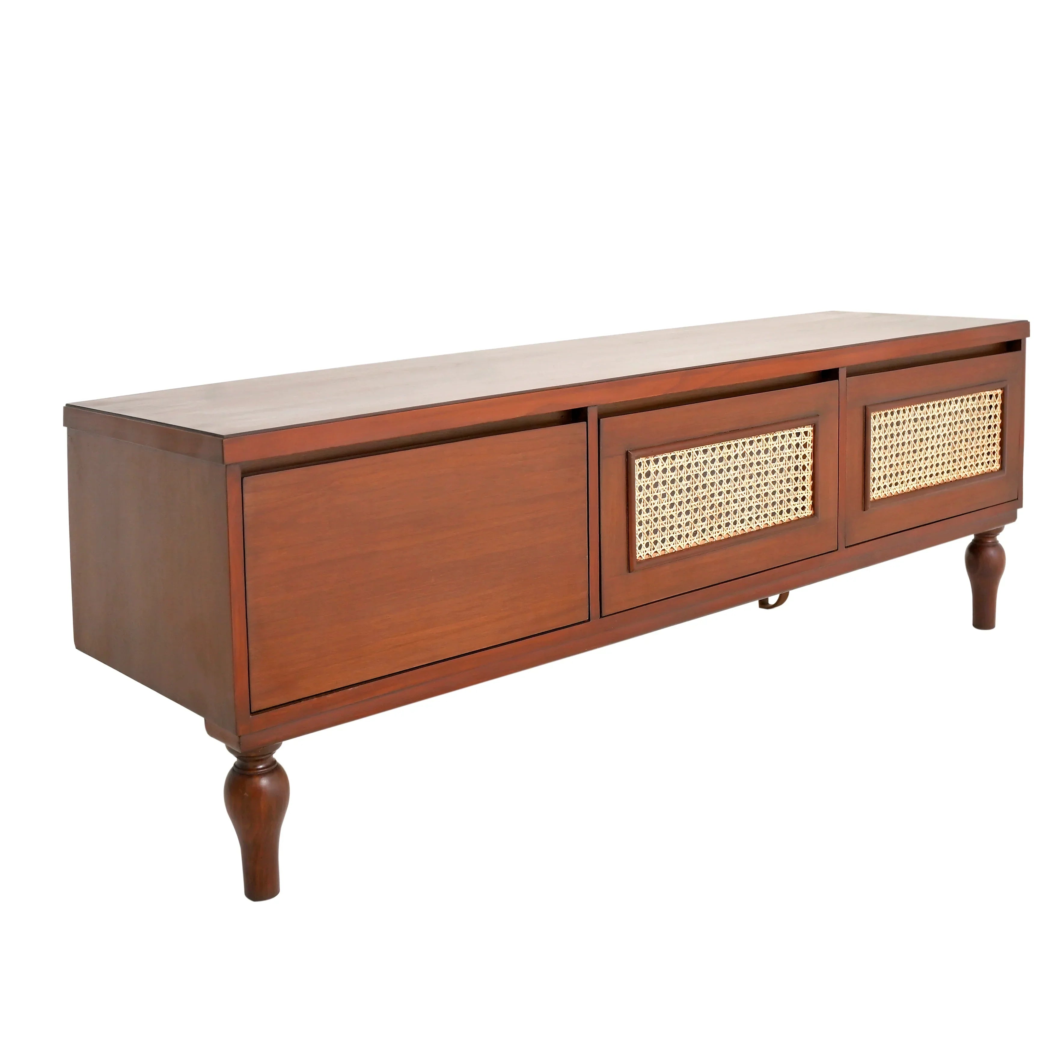 Solid Wood Media Console with Cane Accents Dark Oak