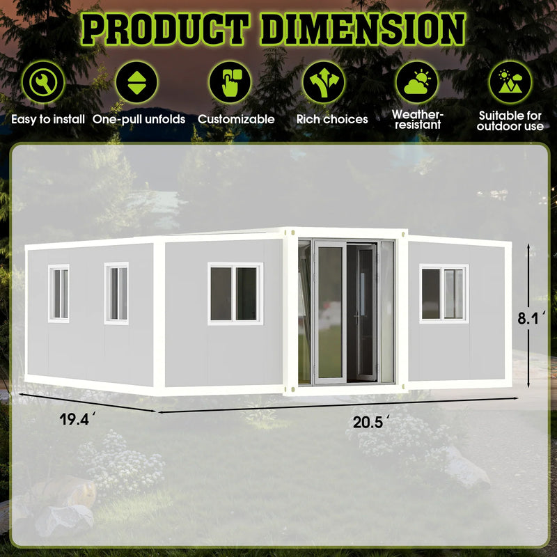 20ft Portable Prefab Modular Home Expandable Container House for Adults Living