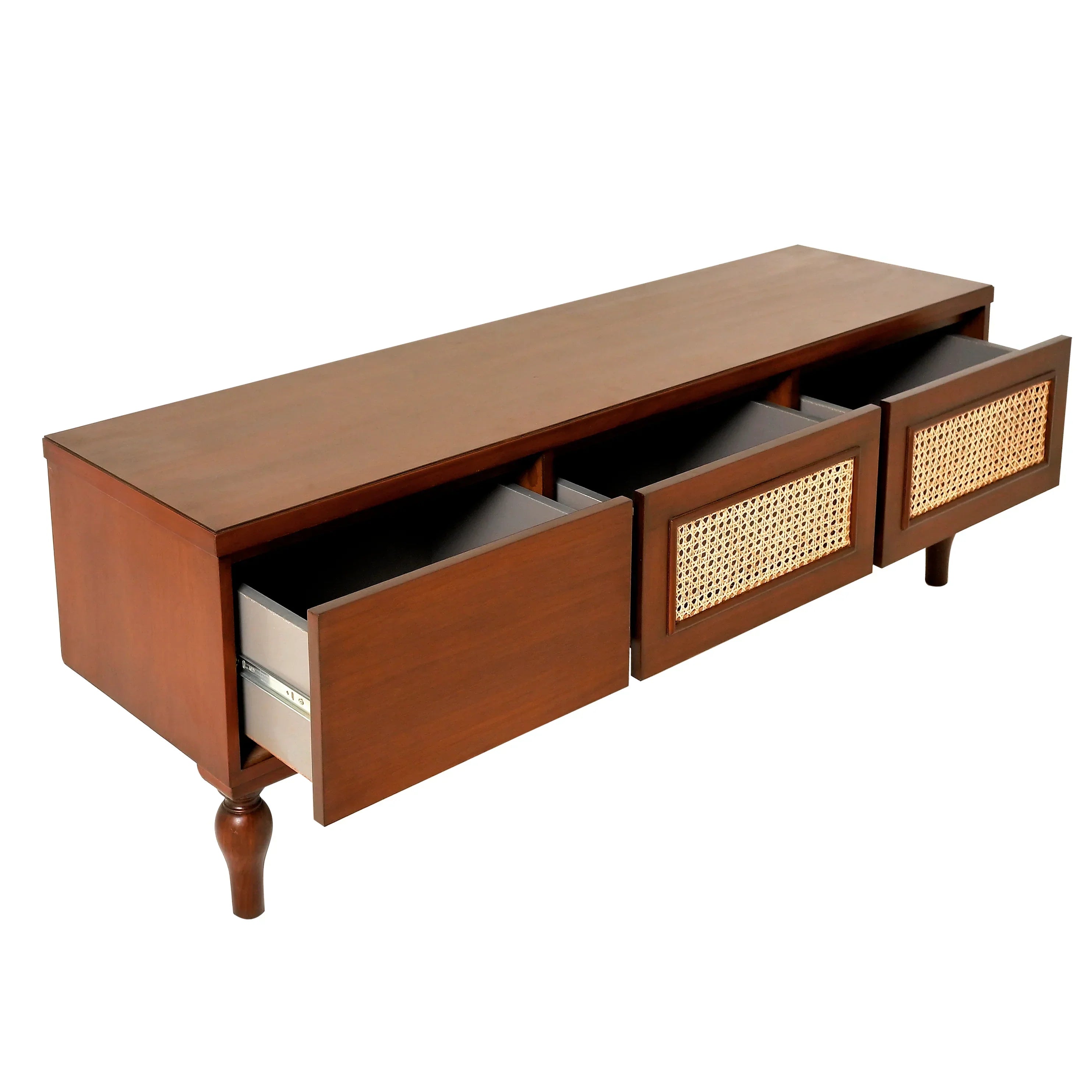 Solid Wood Media Console with Cane Accents Dark Oak