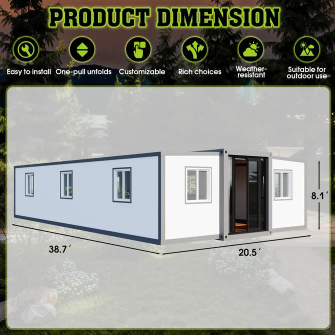 40ft Foldable 3-Bedroom Container House — Modular Prefab Home with Kitchen & Bath