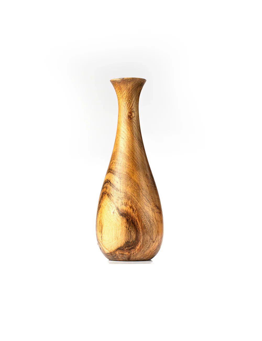 Three wooden vases of different shapes and sizes on a white background