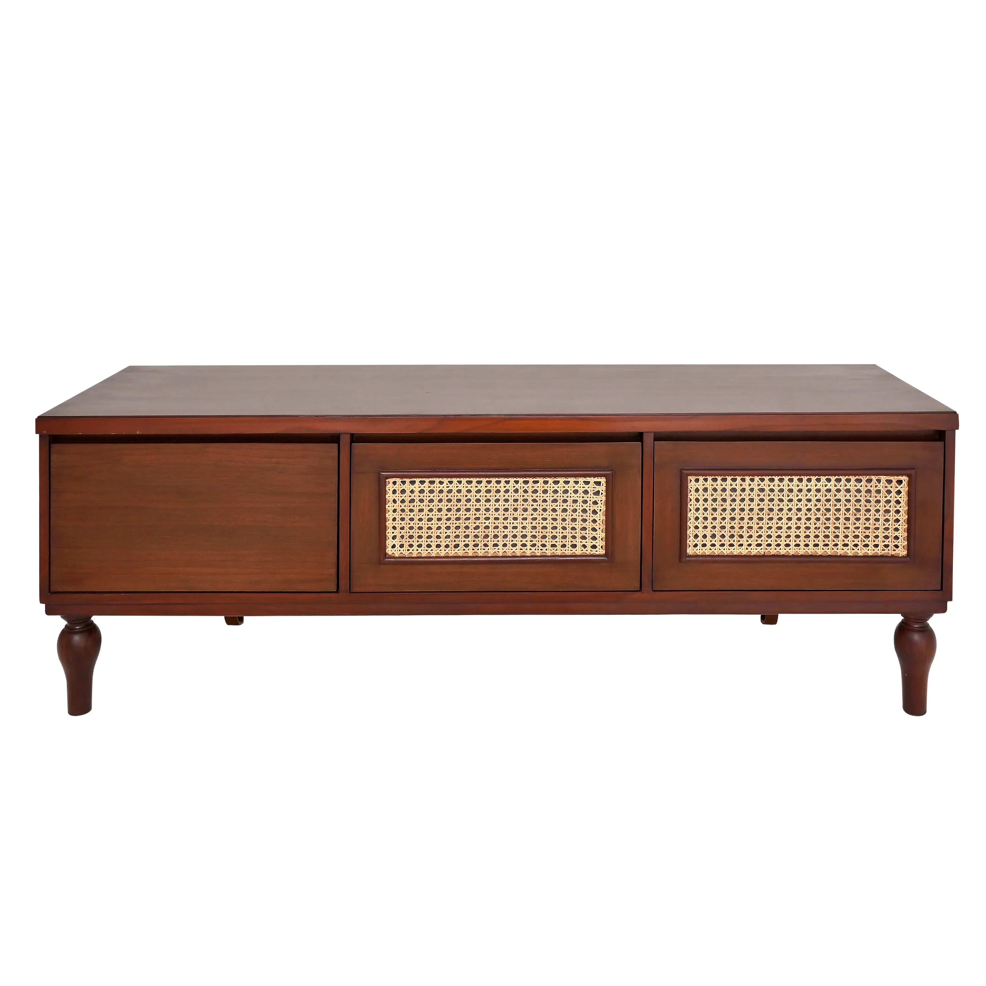 Solid Wood Media Console with Cane Accents Dark Oak