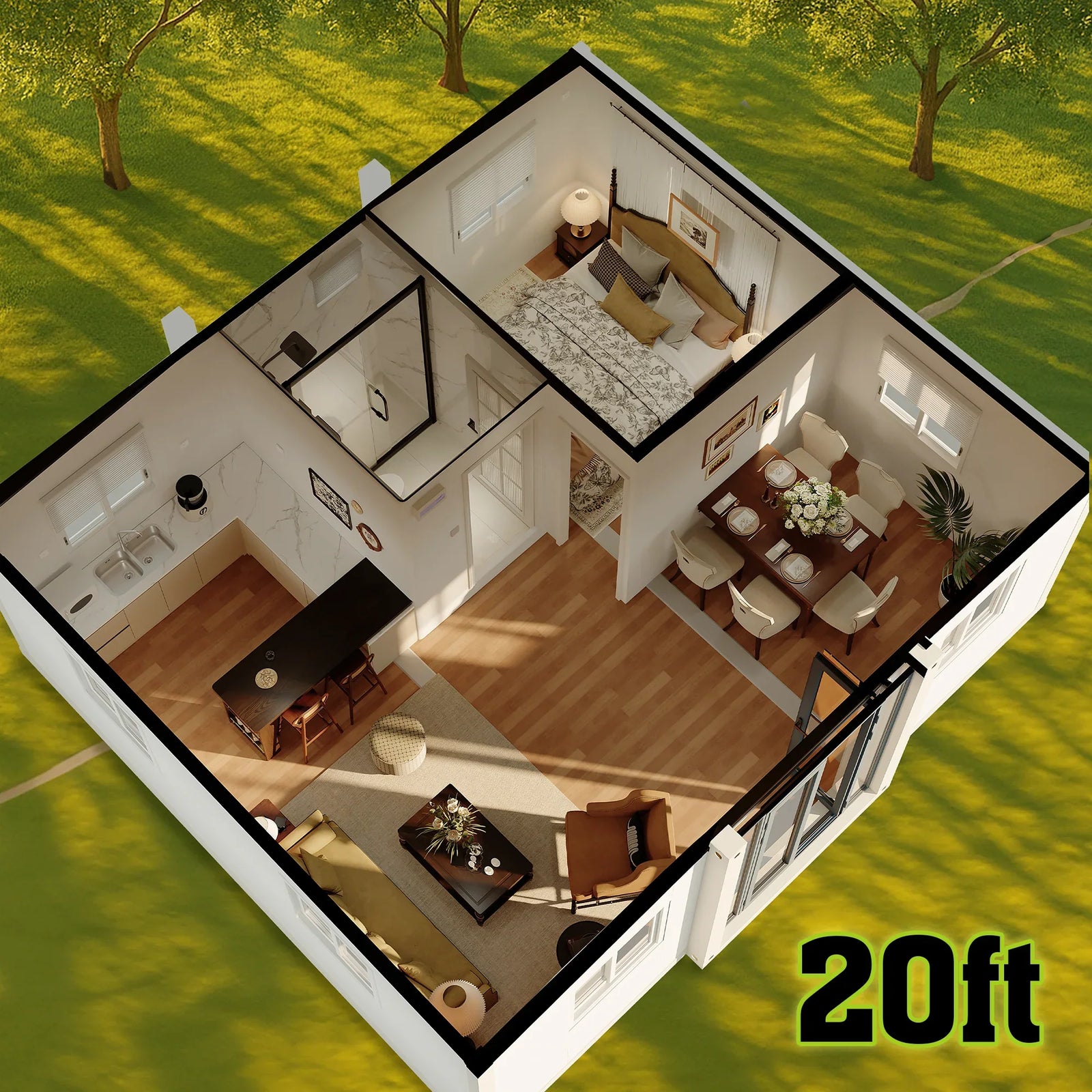 20ft Portable Prefab Modular Home Expandable Container House for Adults Living